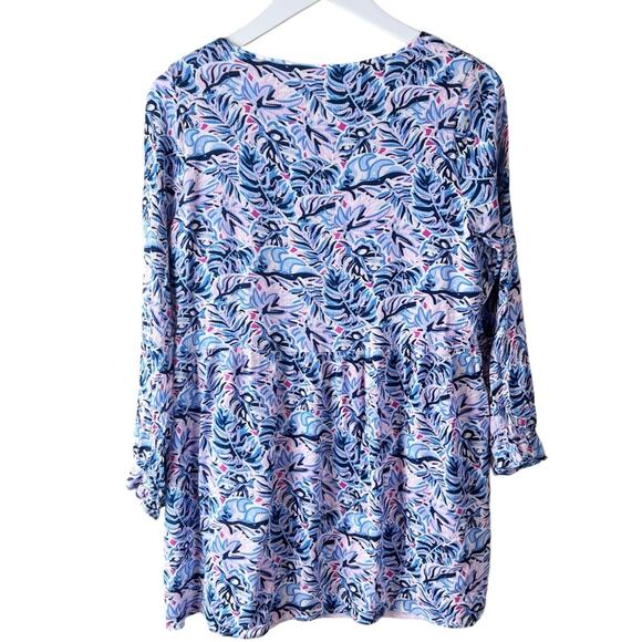 Simply Southern Tunic Top Womens M Blue Pink Floral Crinkle‎ Texture Blouse - Picture 6 of 6